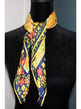 Vintage Schiaparelli Silk Scarf, Retro High End Fashion Floral Square
